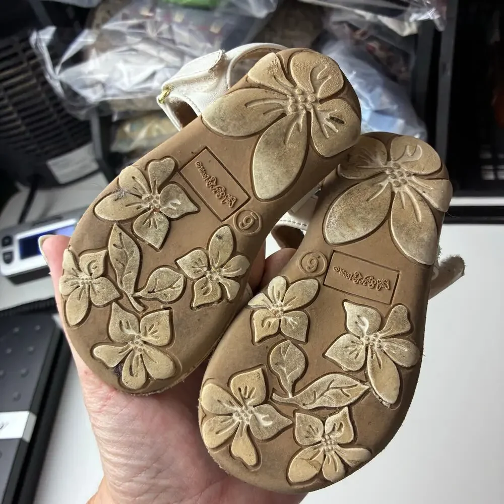 Self Esteem Baby Girls Size 6 White Walking Sandals Holographic Butterflies